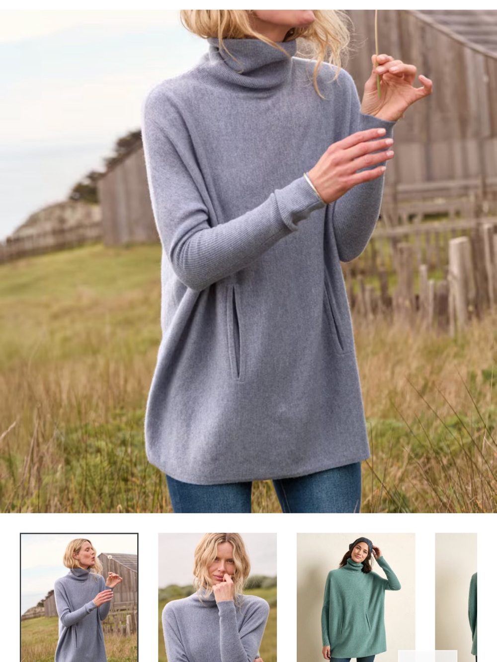 Garnet Hill Light Gray Turtleneck Knit Tunic- wool/cashmere blend